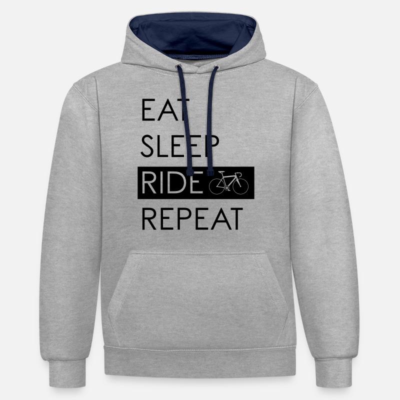 EAT SLEEP RIDE REPEAT - Sweat à capuche contrasté - gris chiné/bleu marine