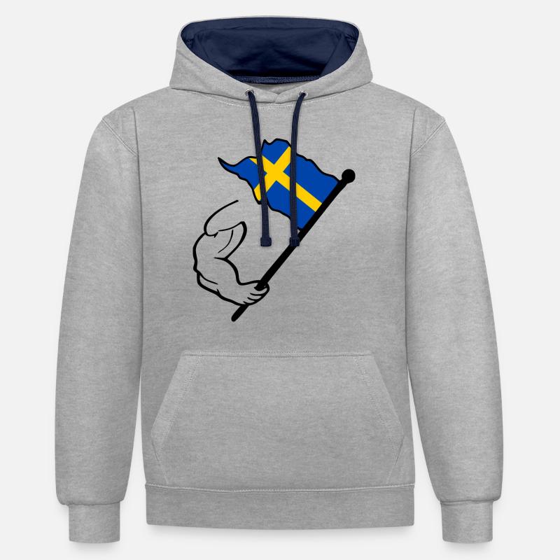 Drapeau suède - Sweat à capuche contrasté - gris chiné/bleu marine