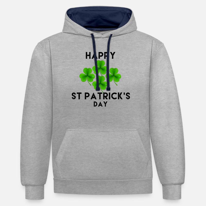Fête de la St Patrick - Sweat à capuche contrasté - gris chiné/bleu marine
