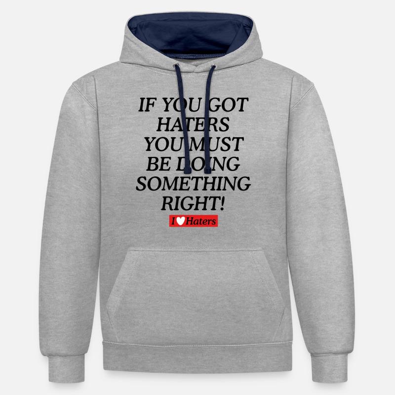 Graphique de citation Haters - Sweat à capuche contrasté - gris chiné/bleu marine