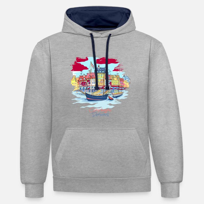 Denmark Copenhagen Danish Danmark Tshirt - Contrast hoodie - heather grey/navy