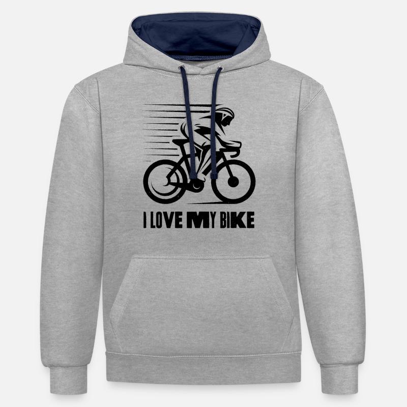 J’aime mon vélo - Sweat à capuche contrasté - gris chiné/bleu marine