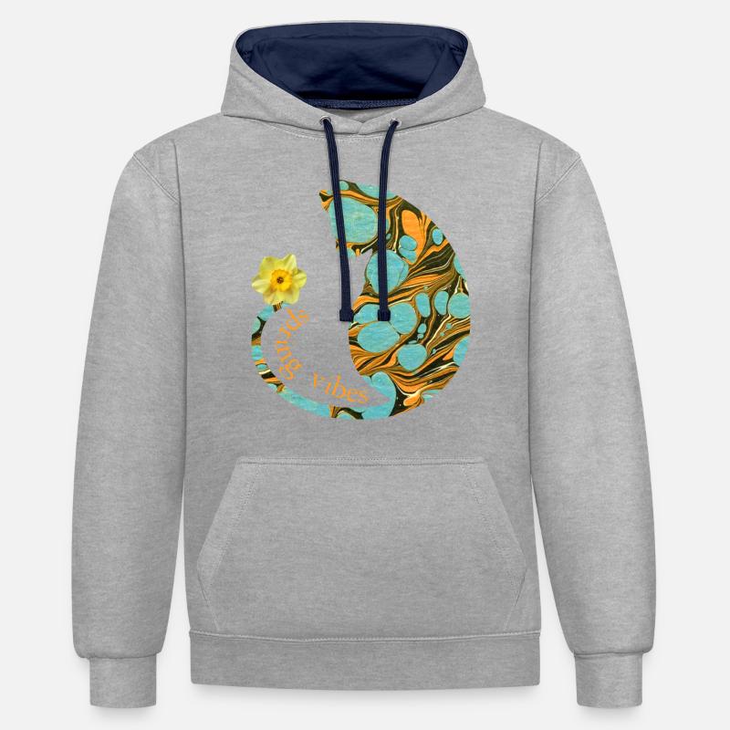 Chat avec fleur E 204 - Sweat à capuche contrasté - gris chiné/bleu marine