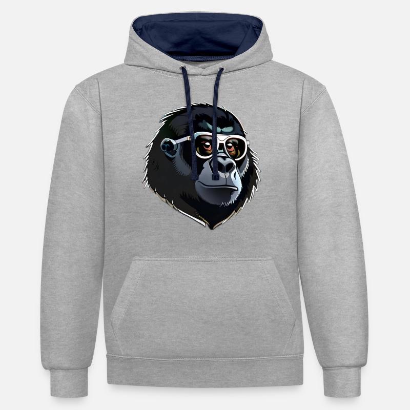 Tête de gorille - Sweat à capuche contrasté - gris chiné/bleu marine