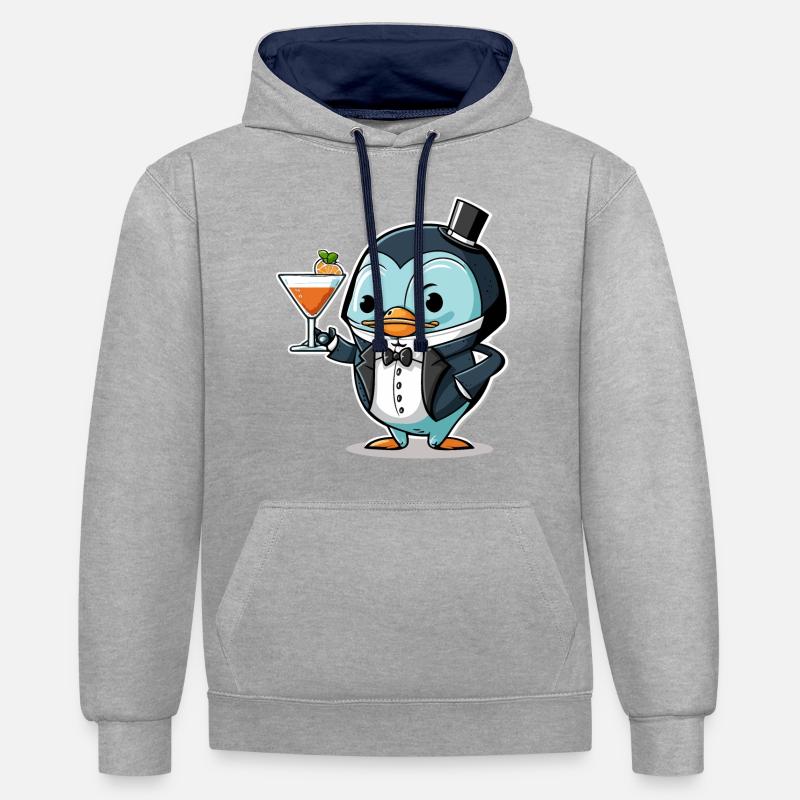Pingouins pour - Sweat à capuche contrasté - gris chiné/bleu marine