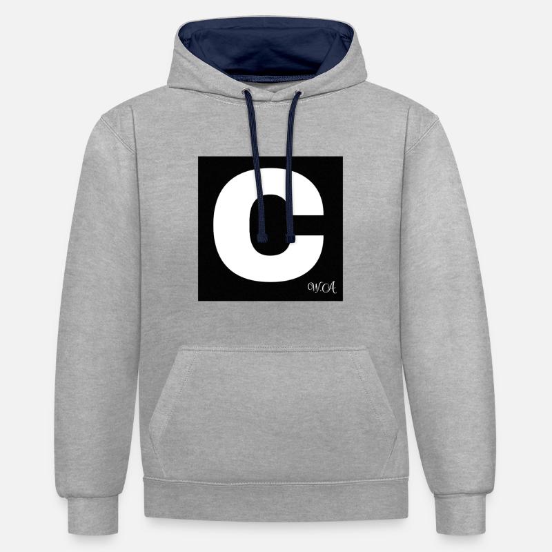 C'est carré (C■) - Sweat à capuche contrasté - gris chiné/bleu marine