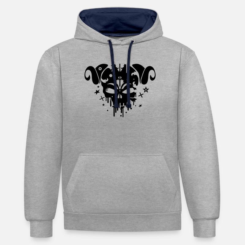 Le crâne Satyre - Sweat à capuche contrasté - gris chiné/bleu marine