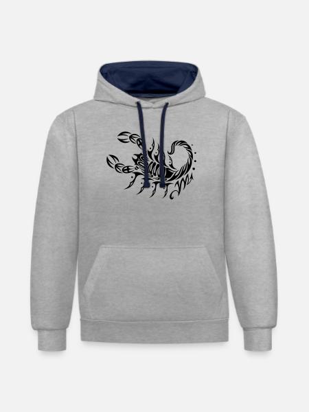 Astrological zodiac, scorpion - Contrast hoodie - heather grey/navy