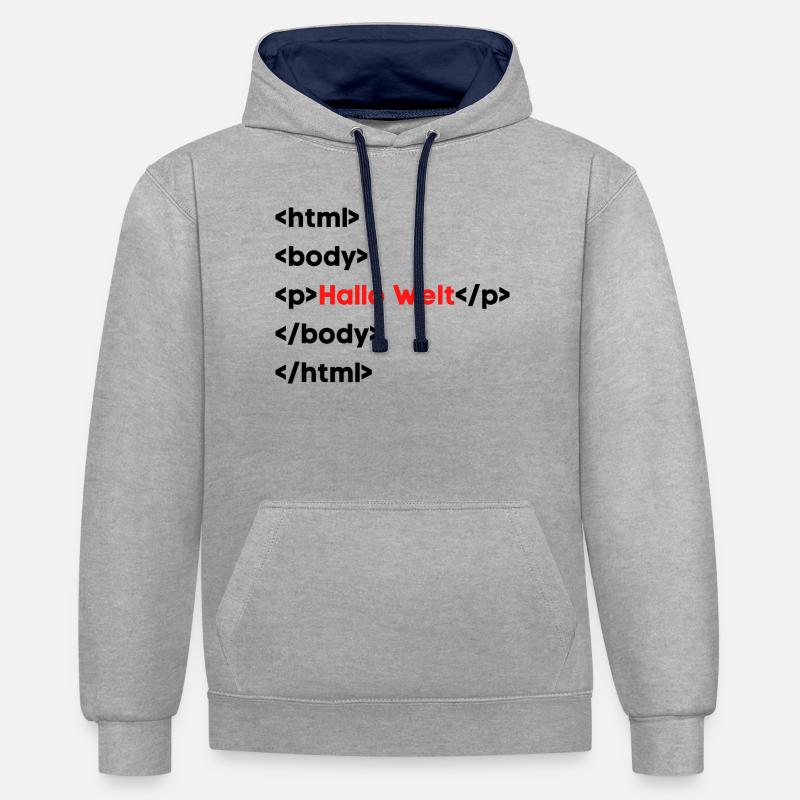 Hallo Welt HTML – Lustiges Programmierer & Coding  - Kontrast-Hoodie - Grau meliert/Navy