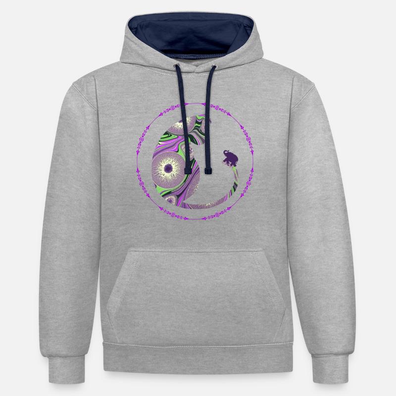 Chat avec éléphant E 239 - Sweat à capuche contrasté - gris chiné/bleu marine