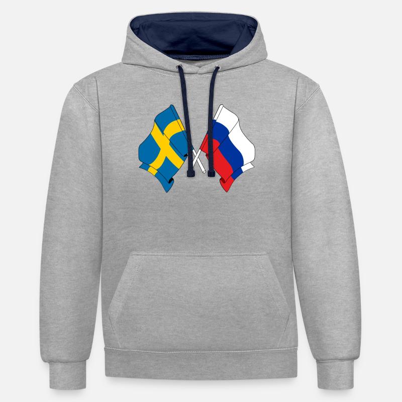 Drapeau Suède drapeau Russie - Sweat à capuche contrasté - gris chiné/bleu marine
