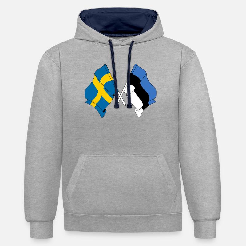 Drapeau Suède, drapeau Estonie - Sweat à capuche contrasté - gris chiné/bleu marine