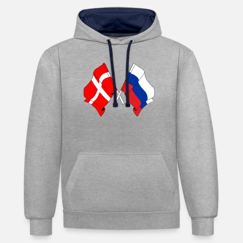 Drapeau Danemark, drapeau Russie - Sweat à capuche contrasté - gris chiné/bleu marine