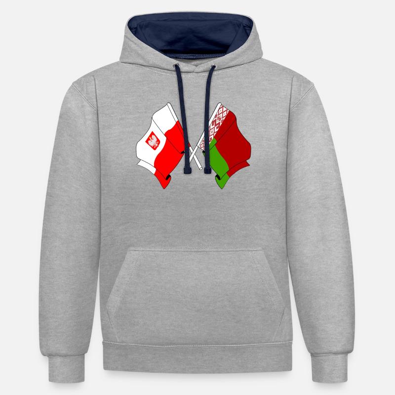 Drapeau de la Pologne, Russie Blanche - Sweat à capuche contrasté - gris chiné/bleu marine