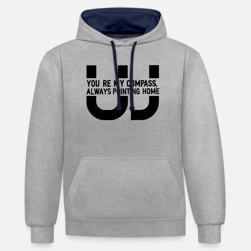 Motif de lune céleste et d’étoiles - Sweat à capuche contrasté - gris chiné/bleu marine