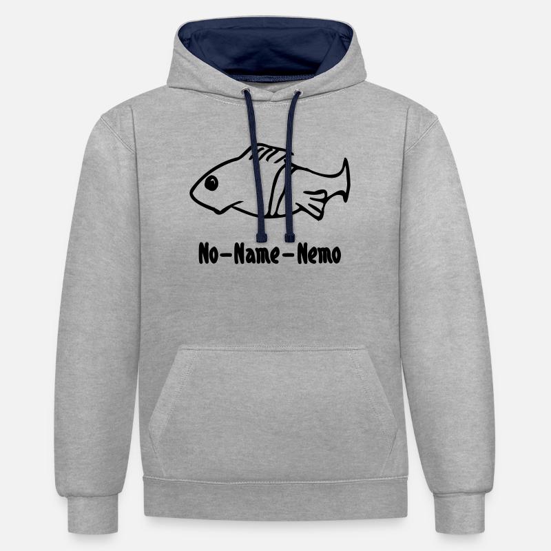 Poisson sans nom - Sweat à capuche contrasté - gris chiné/bleu marine