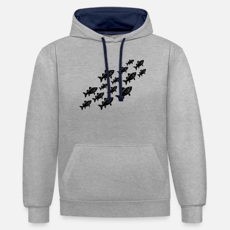 Groupes Nage des poissons - Sweat à capuche contrasté - gris chiné/bleu marine