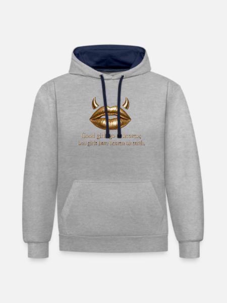 Goldene Lippen mit Teufelshörnern Zitat - Kontrast-Hoodie - Grau meliert/Navy