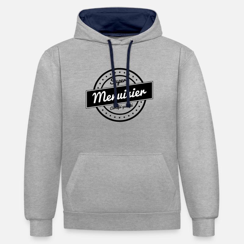 Super menuisier - Sweat à capuche contrasté - gris chiné/bleu marine