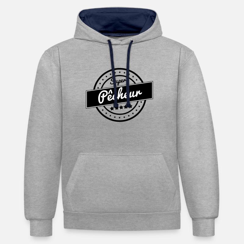 Super pêcheur - Sweat à capuche contrasté - gris chiné/bleu marine