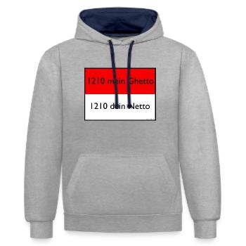 1210 Mon ghetto - Sweat à capuche contrasté - gris chiné/bleu marine - Devant - Liana (172cm) & Jaron (178cm)