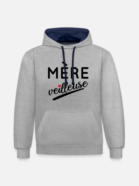 Maman - Mère veilleuse - Sweat à capuche contrasté - gris chiné/bleu marine