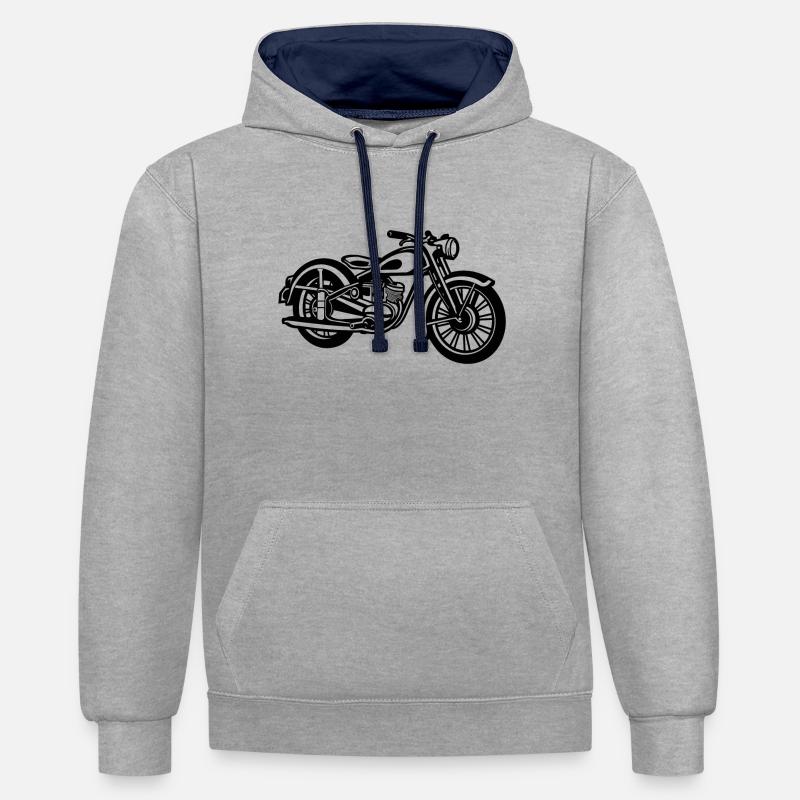 Moto / Classique moto 04_schwarz - Sweat à capuche contrasté - gris chiné/bleu marine