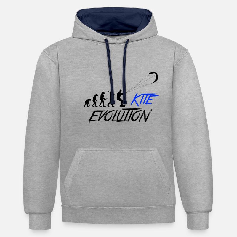 Evolution du cerf-volant - Sweat à capuche contrasté - gris chiné/bleu marine