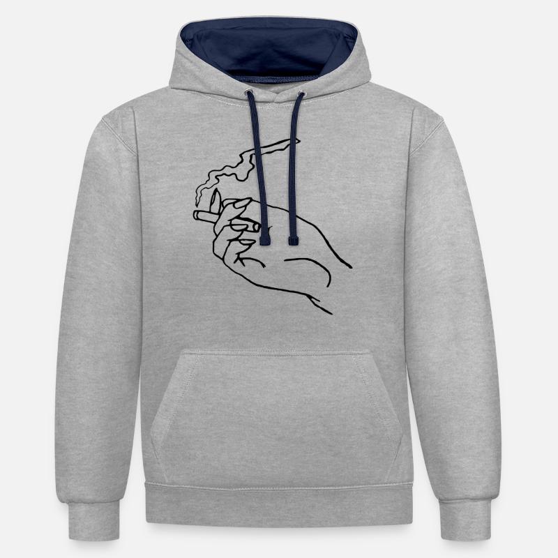 tabagisme - Sweat à capuche contrasté - gris chiné/bleu marine