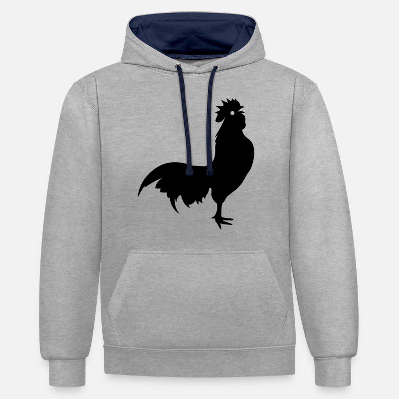 Silhouette d’animal coq - Sweat à capuche contrasté - gris chiné/bleu marine