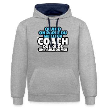 quand on parle du meilleur coach on parle de moi - Sweat à capuche contrasté - gris chiné/bleu marine - Devant - Liana (172cm) & Jaron (178cm)