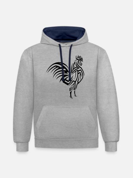 Rooster Tribal Tattoo - Contrast hoodie - heather grey/navy
