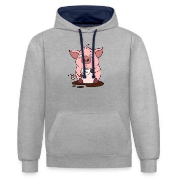 Coffee Pig Morning Muffle Late Riser - Contrast hoodie - heather grey/navy - Front - Liana (172cm) & Jaron (178cm)
