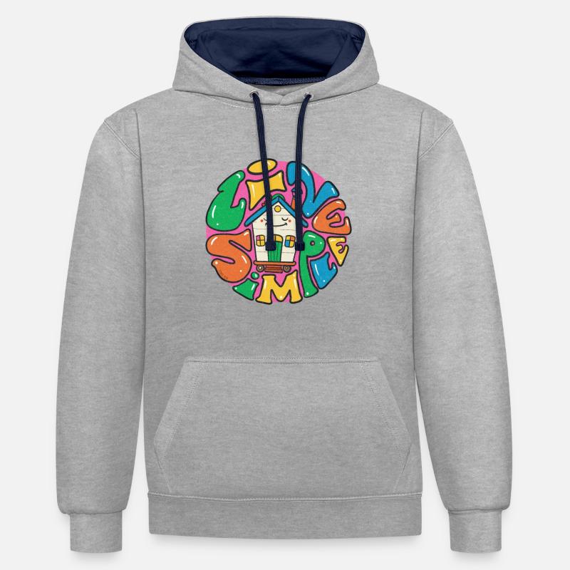 Lebe ein einfaches Tiny House - Kontrast-Hoodie - Grau meliert/Navy