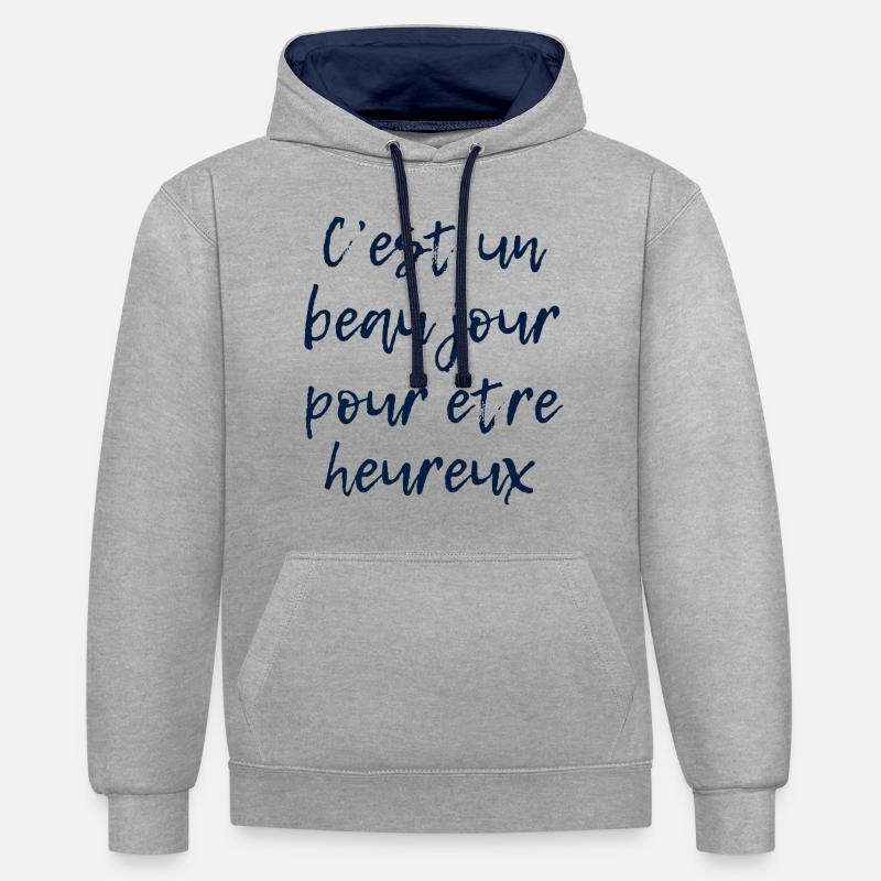 C est un beau jou - Sweat à capuche contrasté - gris chiné/bleu marine