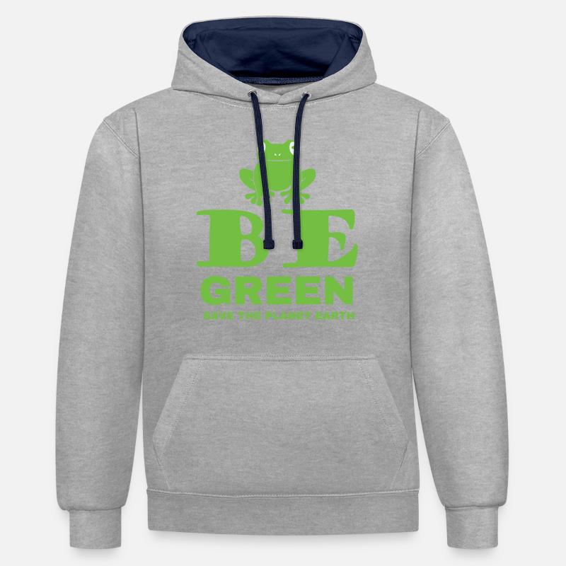 Soyez vert - Sweat à capuche contrasté - gris chiné/bleu marine