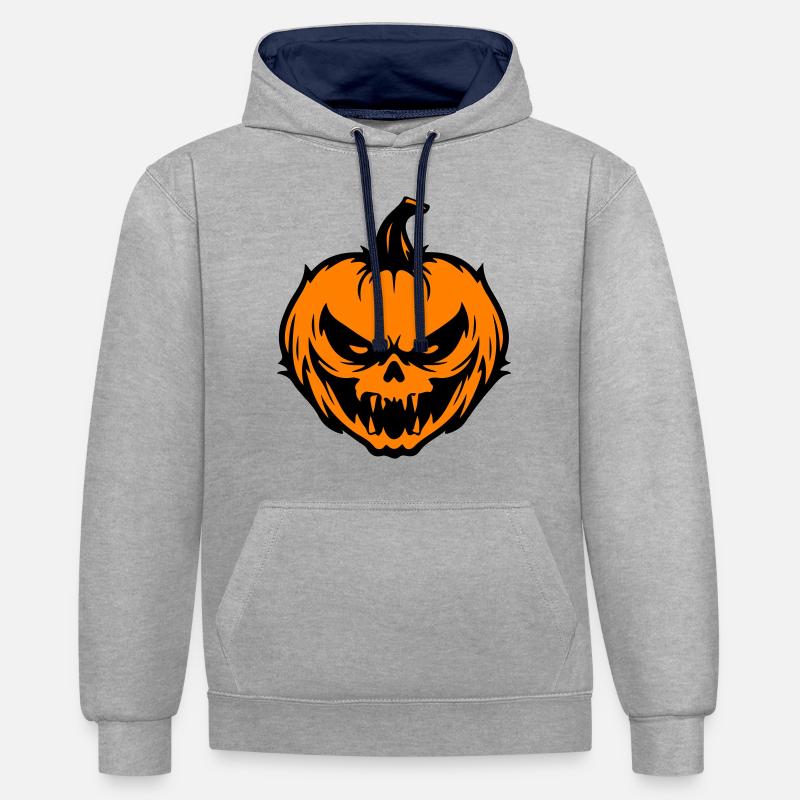 Grimace de citrouille Halloween - Sweat à capuche contrasté - gris chiné/bleu marine