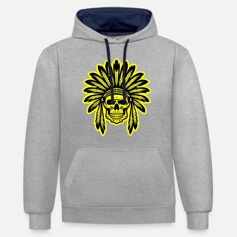 Apache Indianer Häuptling Totenkopf - Kontrast-Hoodie - Grau meliert/Navy