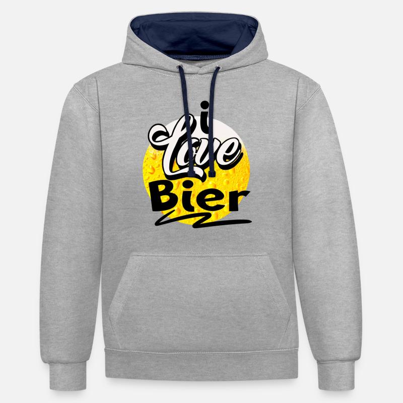 Bière - Sweat à capuche contrasté - gris chiné/bleu marine