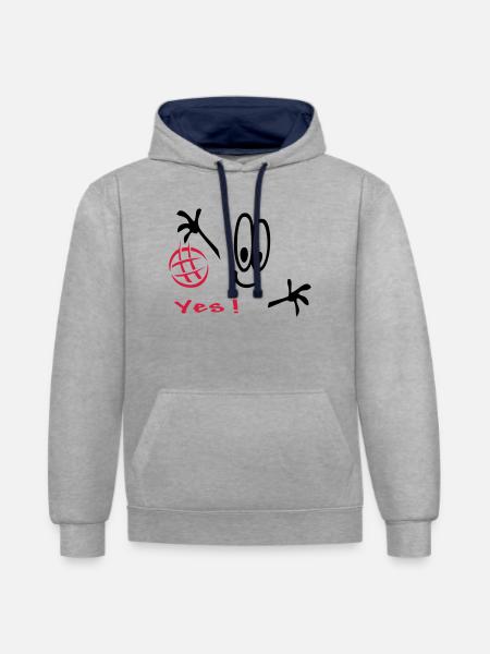 Handball, Comic, Sport - Kontrast-Hoodie - Grau meliert/Navy