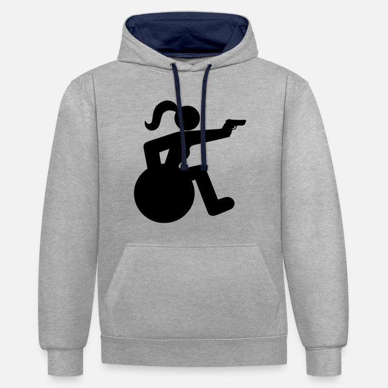 Schießendes Rollstuhlmädchen. Rollstuhlsportlerin * - Kontrast-Hoodie - Grau meliert/Navy