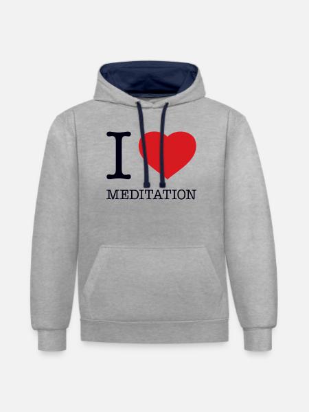 J'aime la méditation - Sweat à capuche contrasté - gris chiné/bleu marine