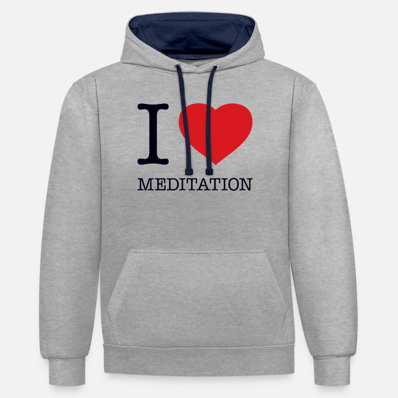 J'aime la méditation - Sweat à capuche contrasté - gris chiné/bleu marine