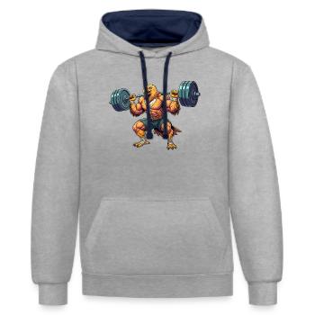 Aigle Soulevé : Force Plumée - Sweat à capuche contrasté - gris chiné/bleu marine - Devant - Liana (172cm) & Jaron (178cm)