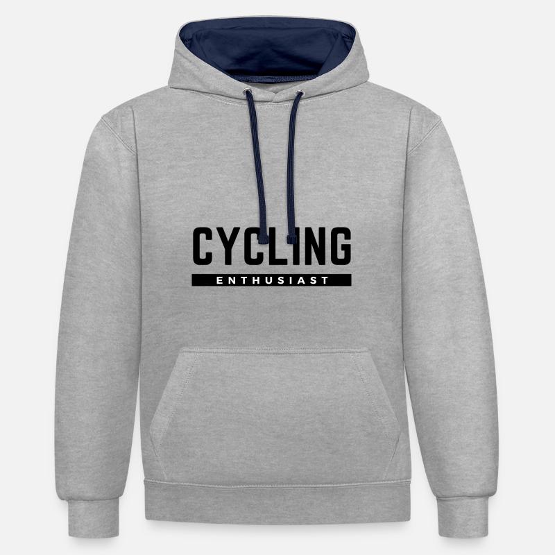 Passionné de cyclisme - Sweat à capuche contrasté - gris chiné/bleu marine