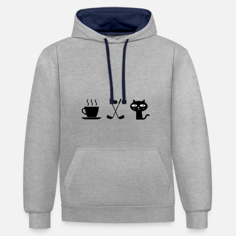 Café. Chats. Golf - Sweat à capuche contrasté - gris chiné/bleu marine