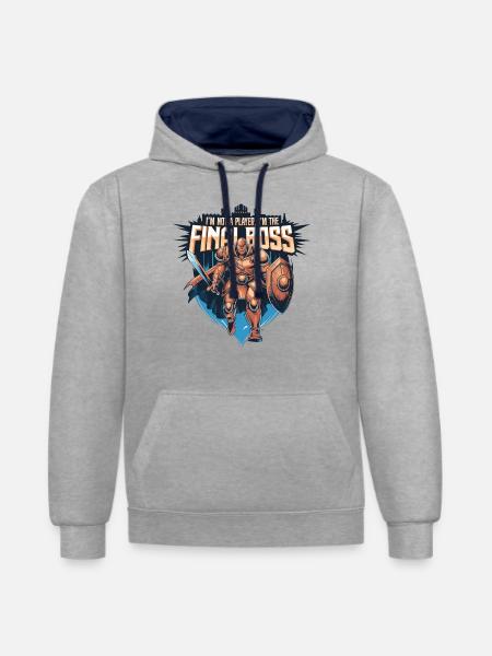 I'm the FinalBoss – Powerful Character - Contrast hoodie - heather grey/navy