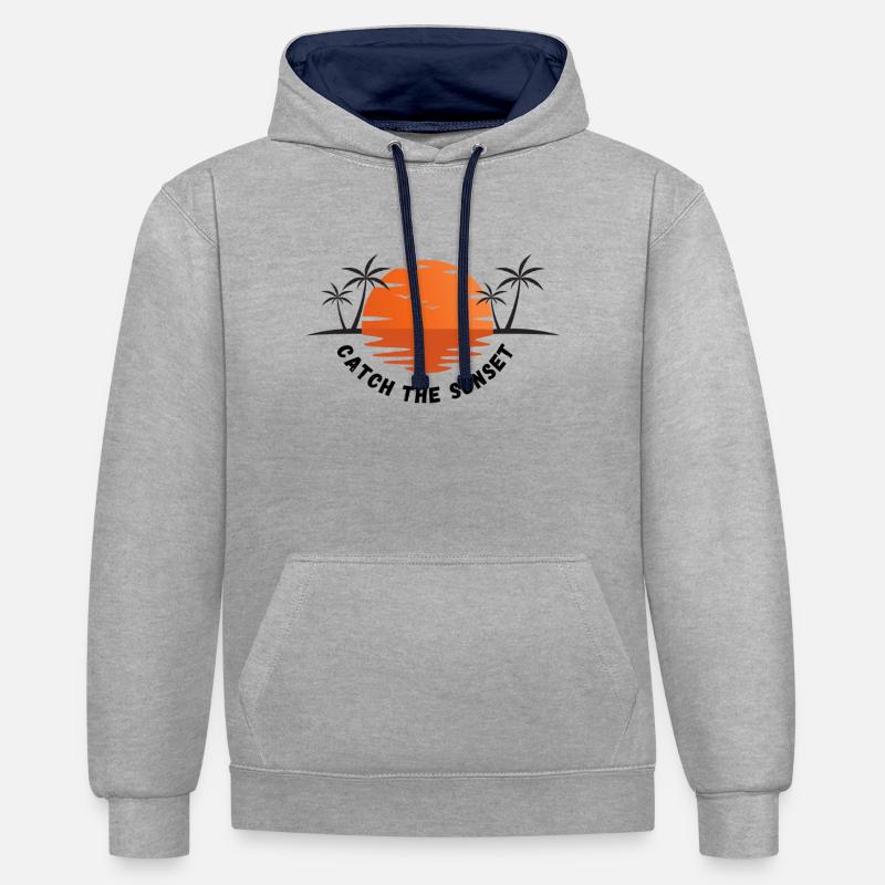Admirez le coucher du soleil - Sweat à capuche contrasté - gris chiné/bleu marine