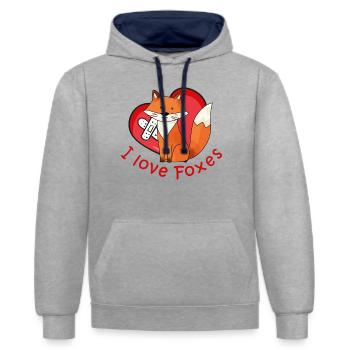 I love foxes - Sweat à capuche contrasté - gris chiné/bleu marine - Devant - Liana (172cm) & Jaron (178cm)