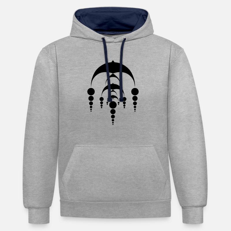 Mandala crop cercles ufo l'espace - Sweat à capuche contrasté - gris chiné/bleu marine